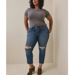 Torrid High Rise Straight Jean Ripped Knees Raw Hem‎ 16